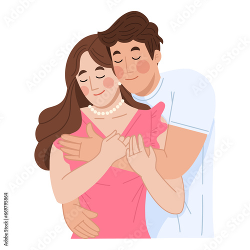 illustration of couple character poses. Celebrate valentines day illustration. 
young couple hugging vector eps