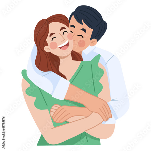 illustration of couple character poses. Celebrate valentines day illustration. 
young couple hugging vector eps