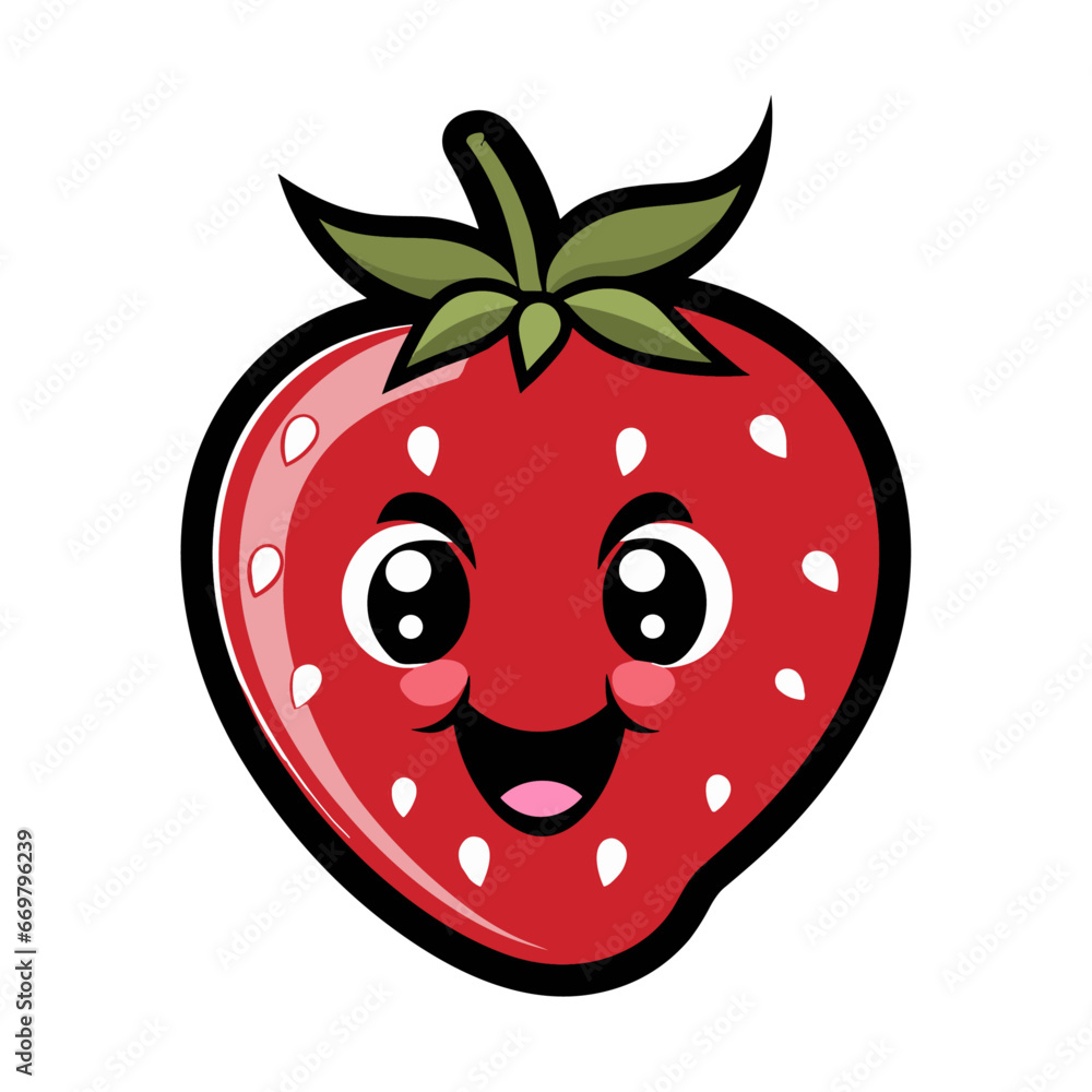 Strawberry with cute smile cartoon face, vector illustration, Generative Ai. Strawberry with cute smile cartoon face, vector illustration, Generative Ai.