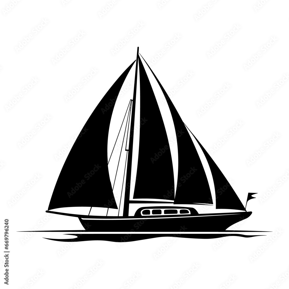 Sailing ship black vector illustration, sign and symbol, Generative Ai.