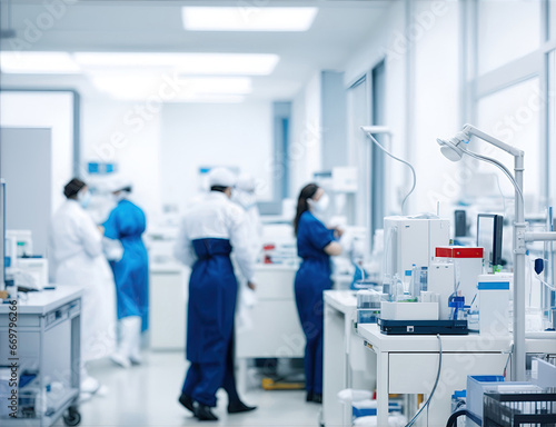 Blurred Background of scientists working at the laboratory, ai generative