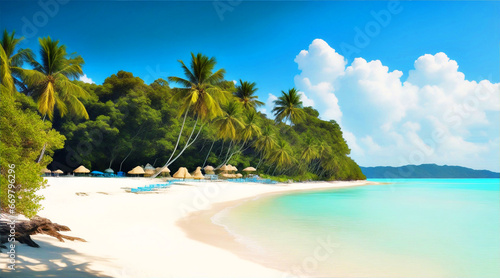 Beautifiul island in the blue water ocean sand beach vacation view at sea coconuts tree 14