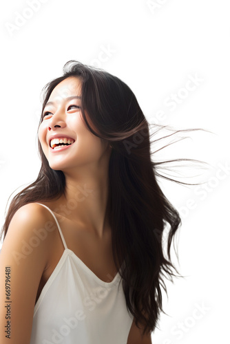 asian woman, elegant profile, gentle smile, pristine attire isolated transparent background, generative ai