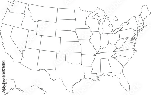 United States map vector isolated on white backdrop