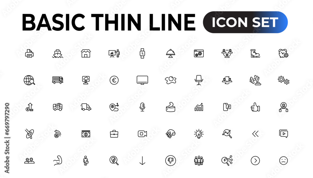 Web icons. Business, finance, creativity.Set of thin line web icon set, simple outline icons collection, Pixel Perfect icons, Simple vector illustration.