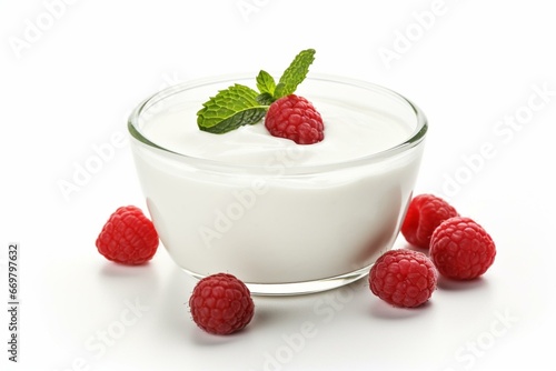 White background with yogurt. Generative AI