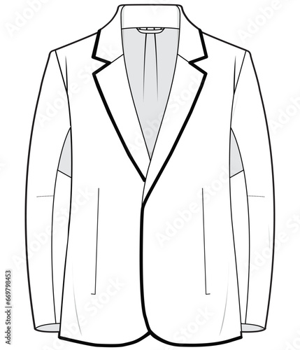 active sports blazer flat sketch vector illustration technical cad drawing template