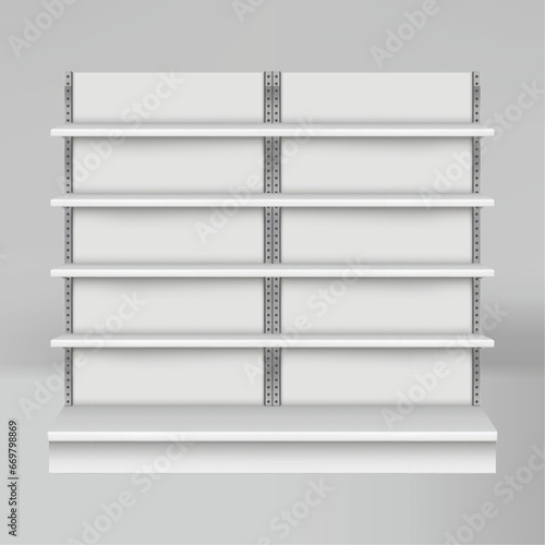 Front view on Supermarket Product shelves counter design