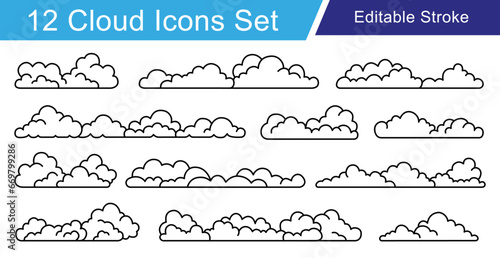 Set of Big Clouds. Editable Stock Cloud Icon. Different Shape Clouds on Isolated Background Vector Illustration.