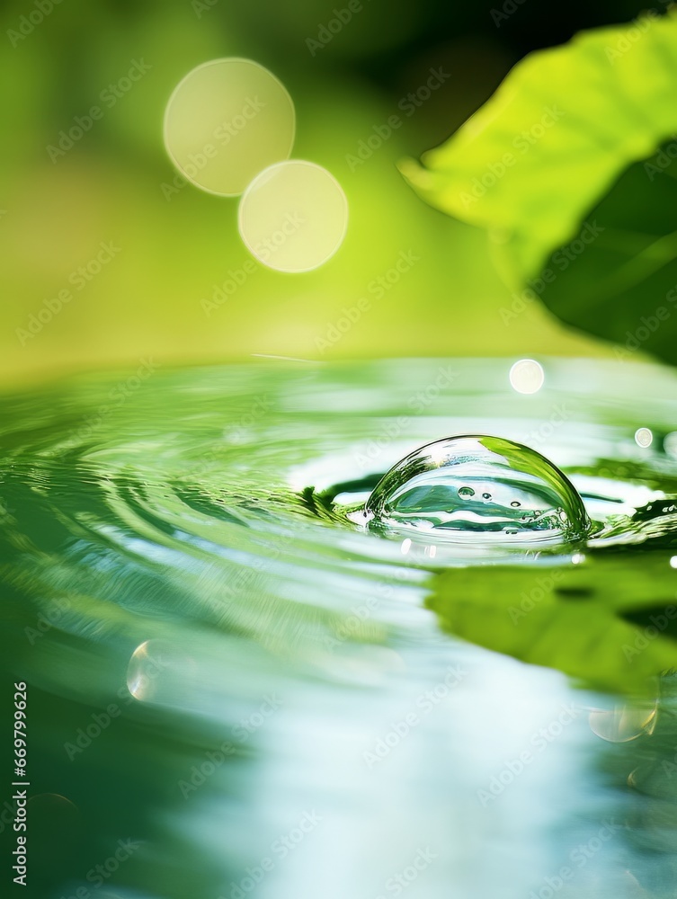 Crystal clear water drip splash on green background AI Crystal clear water drip splash on green background AI