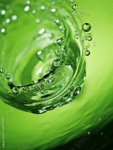 Crystal clear water drip splash on green background AI