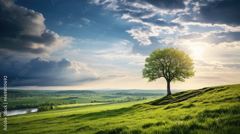 Free photo of a Springtime Beauty: A Scenic Landscape with Dramatic Sky and Lush Meadows