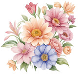 Watercolor vintage flower clip art isolated.