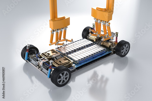 Automation automobile factory with robot assembly line manufacture ev car
