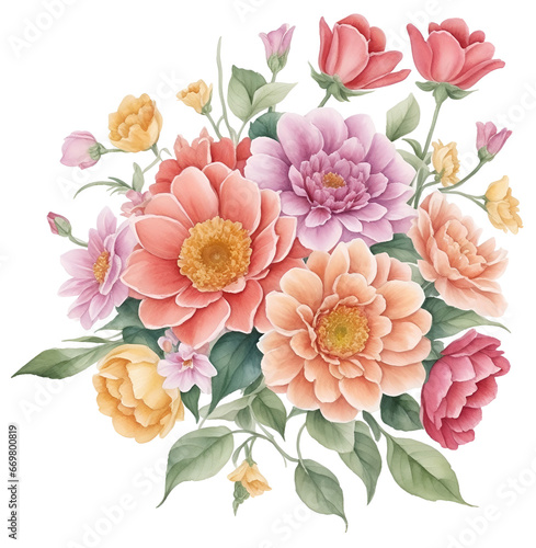 Watercolor vintage flower clip art isolated.