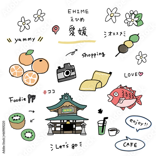 愛媛の手描きのアイコンセット