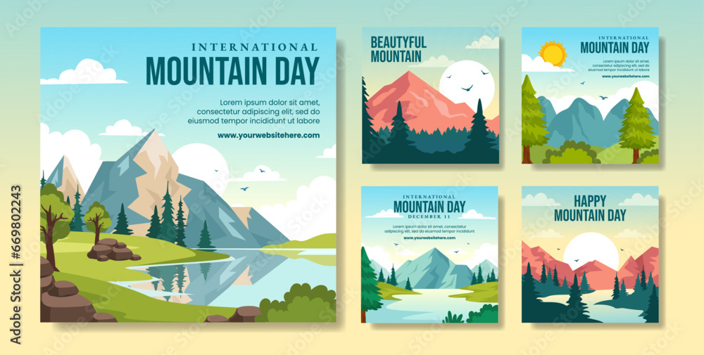 International Mountain Day Social Media Post Cartoon Hand Drawn Templates Background Illustration