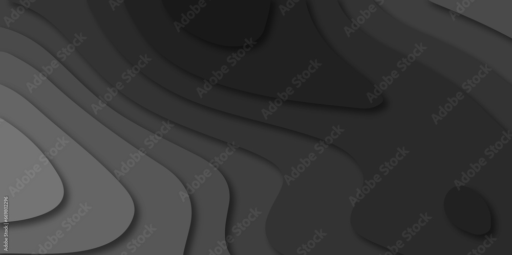 Gray and black abstract papercut background. Abstract black papercut background 3d realistic design use for ads banner and advertising print design vector. 3d topography relief. Vector topographic. - obrazy, fototapety, plakaty 