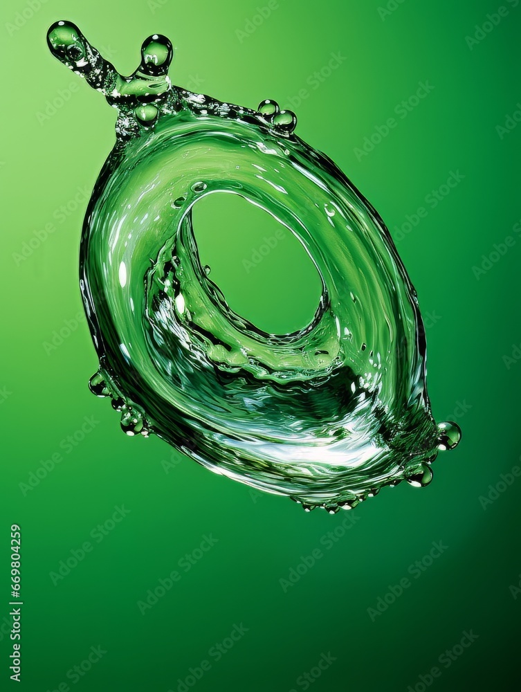 Crystal clear water drip splash abstract form on green background AI Crystal clear water drip splash abstract form on green background AI