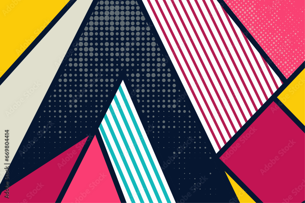 retro geometric mid century modern pattern with triangle. Vector abstract background texture design, bright poster, horizonta layout banner in trendy retro 80s, 90s memphis style. vintage fashion art retro geometric mid century modern pattern with triangle. Vector abstract background texture design, bright poster, horizonta layout banner in trendy retro 80s, 90s memphis style. vintage fashion art