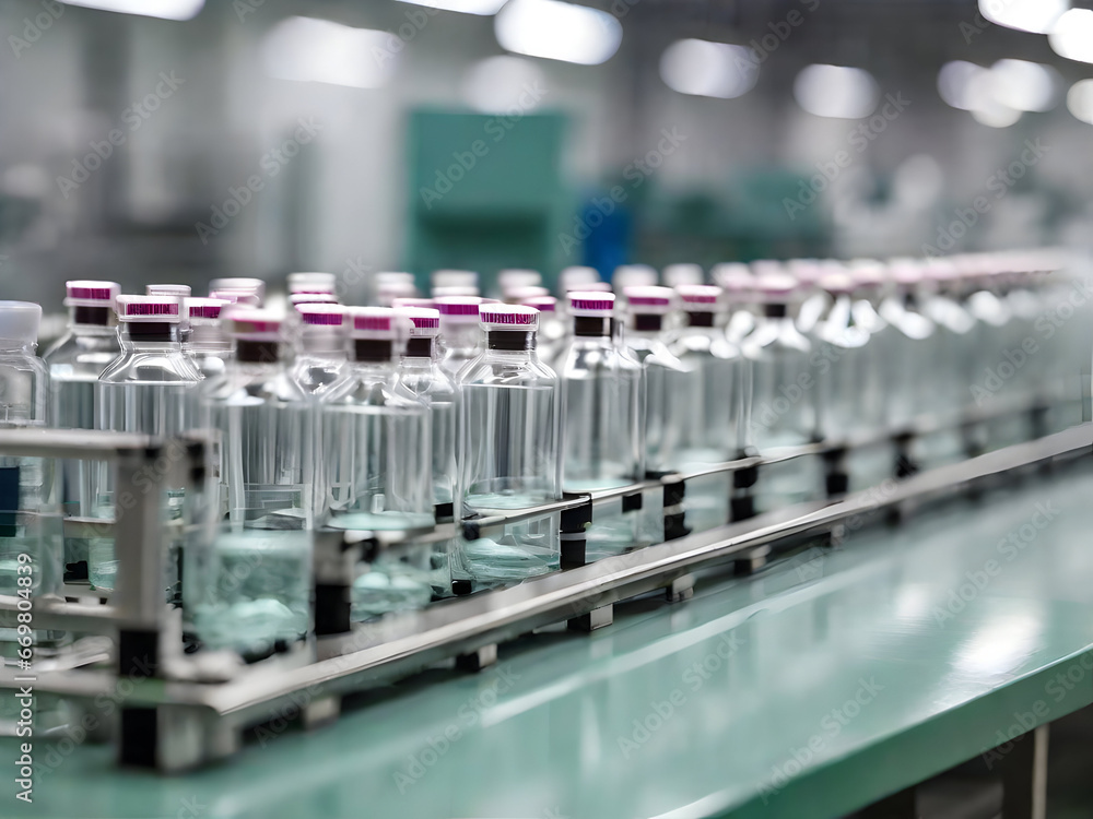Medical vials on production line at pharmaceutical factory, Pharmaceutical machine working pharmaceutical glass bottles production line, Medical vials on production line at pharmaceutical factory, Pharmaceutical machine working pharmaceutical glass bottles production line,