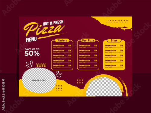 Fresh pizza horizontal design menu template