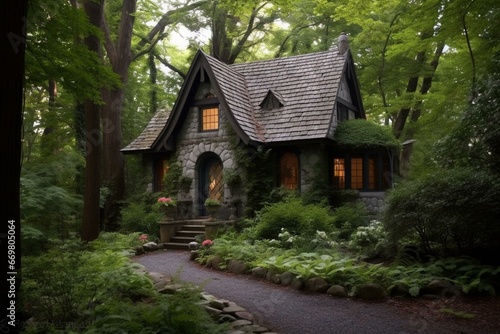 A charming dwelling in the woods. Generative AI © Gabriela