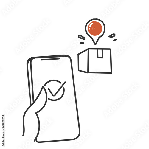 hand drawn doodle online package delivery on mobile illustration