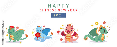 cute Chinese New Year banner with lantern dragon.Editable vector illustration for kid design