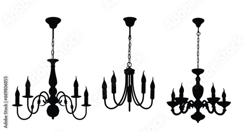 The set silhouettes of classic chandeliers. 