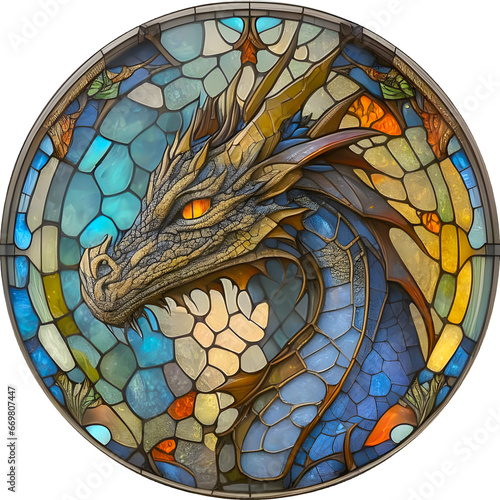 Dragon Stained Glass Round Design 