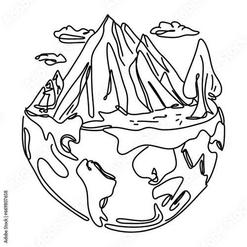 Flat Illustration Global Warming shows the Earth with a layer of green surrounding it. This layer represents the Earth's atmosphere, which helps to keep the planet warm by trapping solar radiation.