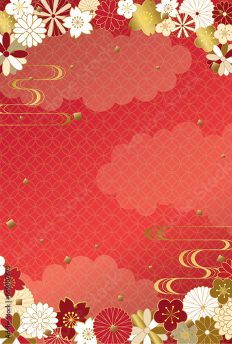 和風花柄の背景素材（はがきサイズ）