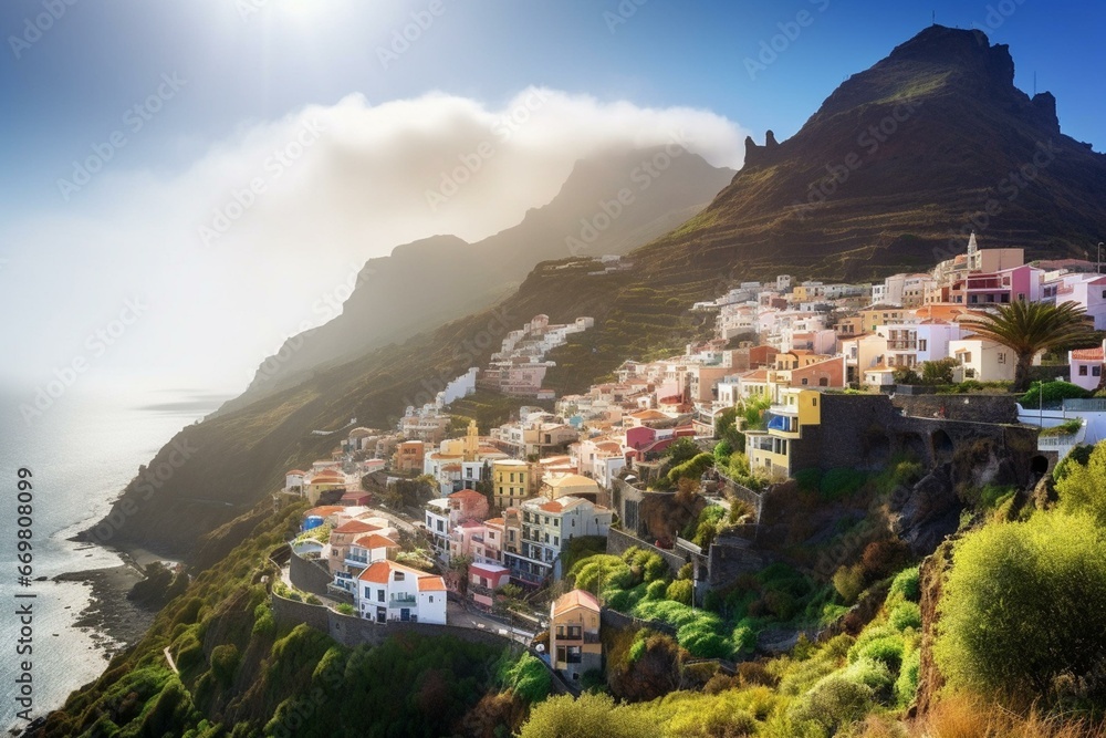 Scenic view of Garachico town in Tenerife, Canary Islands, Spain. Generative AI