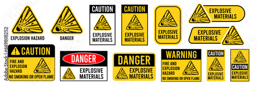Danger explosive hazard symbol safety sign isolated on white background.