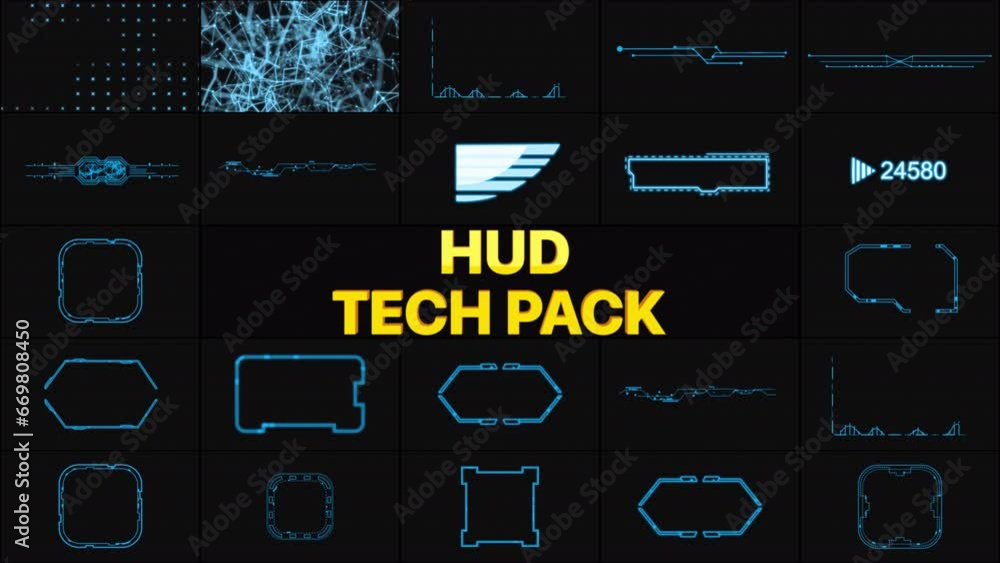 HUD Tech Motion Graphics Pack is a futuristic and high-tech HUD ...