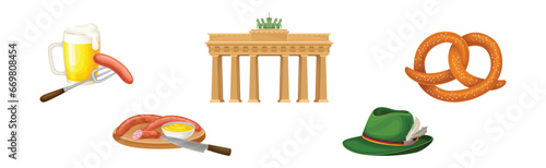 Germany Object and Symbol with Beer, Sausage, Pretzel, Hat and Brandenburg Gate Vector Set