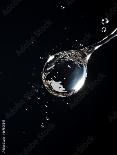 Abstract shape water drop on black background close up AI © Vitalii But