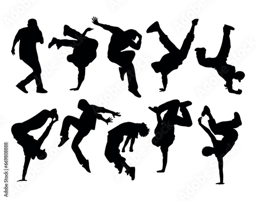 Dancing people silhouettes breakdancing stencil templates photo