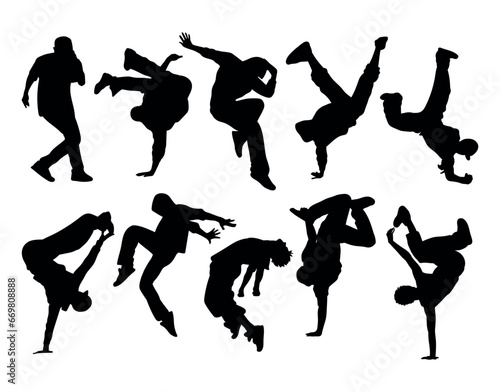 Dancing people silhouettes breakdancing stencil templates