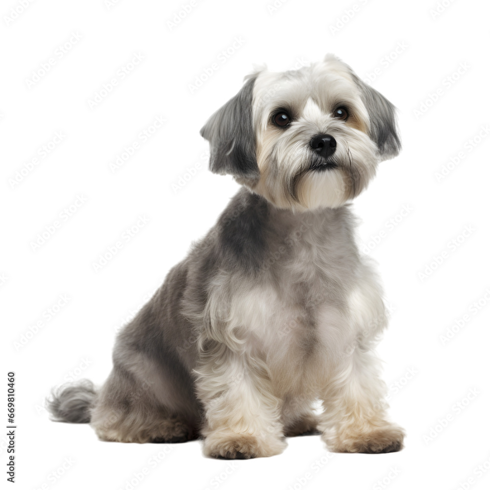 half side view, gray dandie dinmont sitting in front of transparent background half side view, gray dandie dinmont sitting in front of transparent background