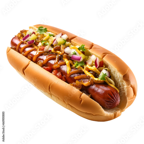 Chili Cheese Dog, isolated on transparent background