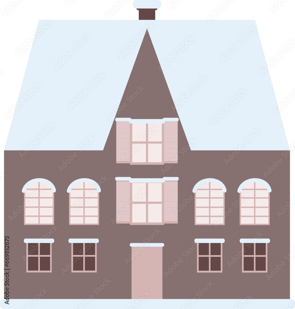 Winter House  Illustration, House Covered Snow
