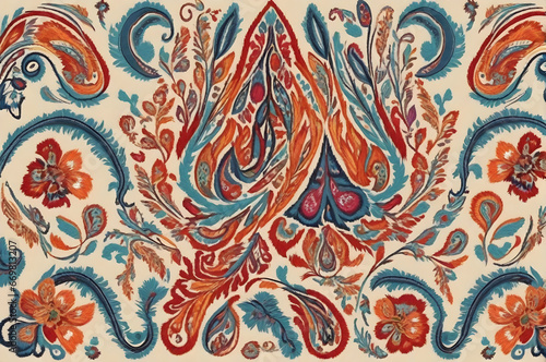 abstract Ikat floral paisley embroidery on Persian background