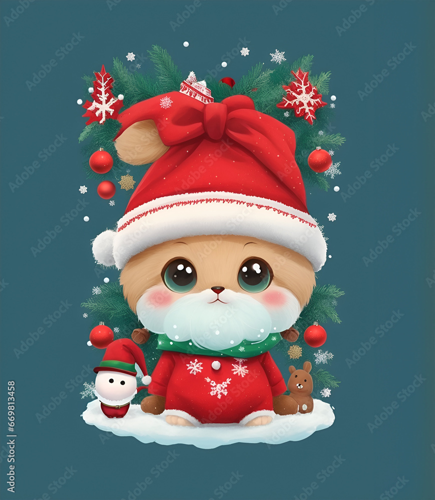 A cute dog wearing Santa Claus hat on Christmas Day A cute dog wearing Santa Claus hat on Christmas Day