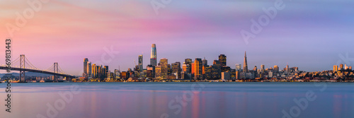 San Francisco Skyline / Cityscape During Colorful Vibrant Sunrise - Panorama