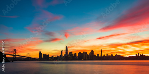 San Francisco Skyline Silhouette Under Vibrant Sunset