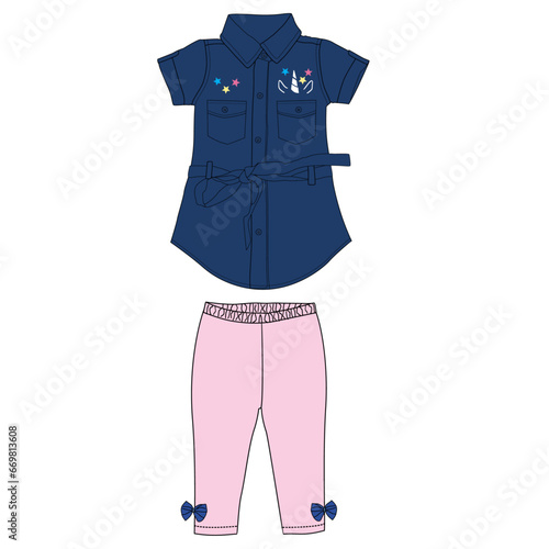  denim frocks with leggings unicorn face print 