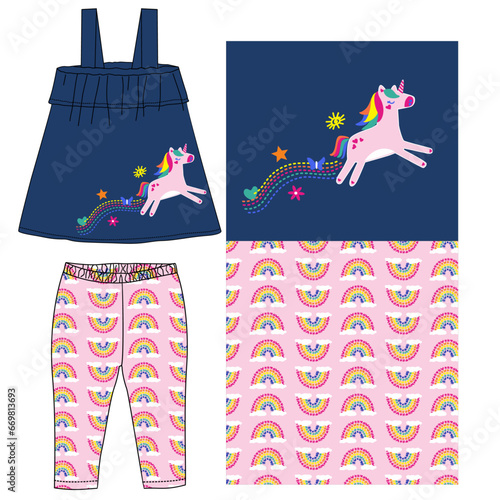 denim frocks with leggings unicorn print 