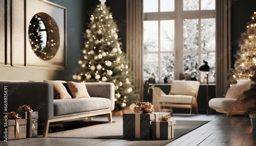 Árbol de navidad en una habitación Árbol de navidad en una habitación